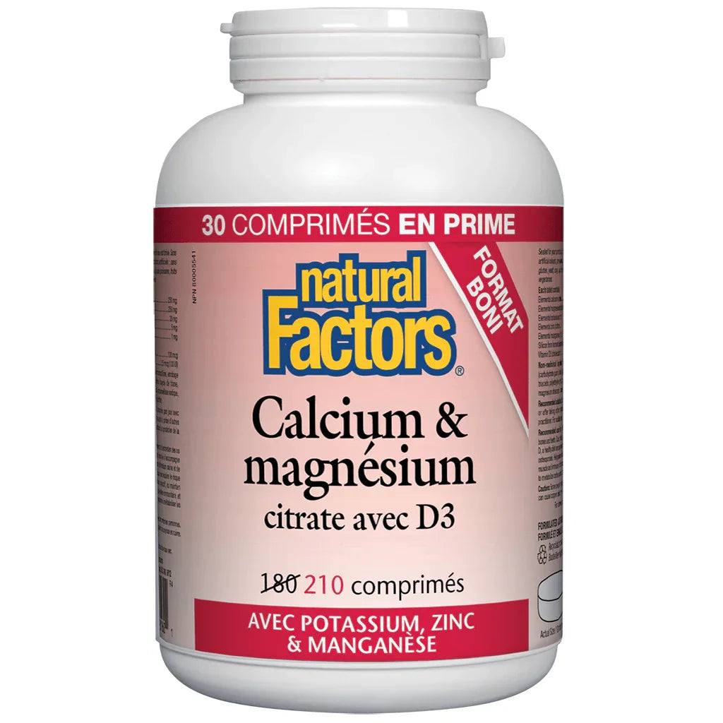 Calcium & Magnesium Citrate with D3 Natural Factors - La Boite à Grains