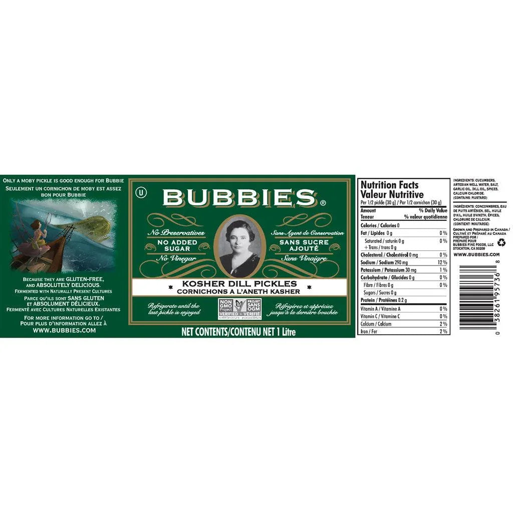 Bubbies Vinegar-Free Kosher Dill Pickles - La Boite à Grains