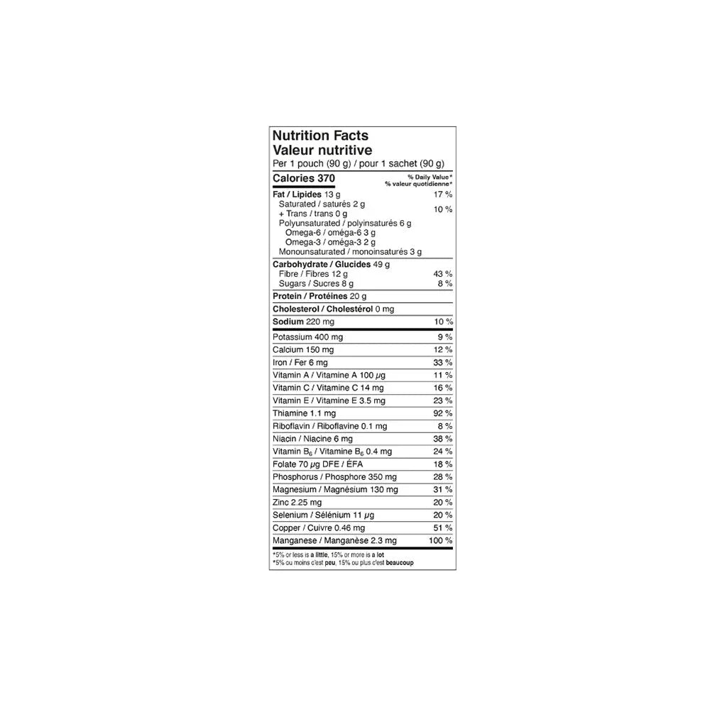 holos cacao muesli à préparer la veille bio 90 g valeur nutritive