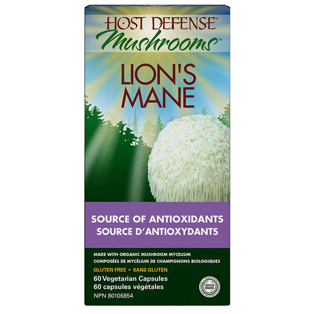 host defense mushrooms lion's mane source d'antioxydants 60 capsules végétales - la boite à grains