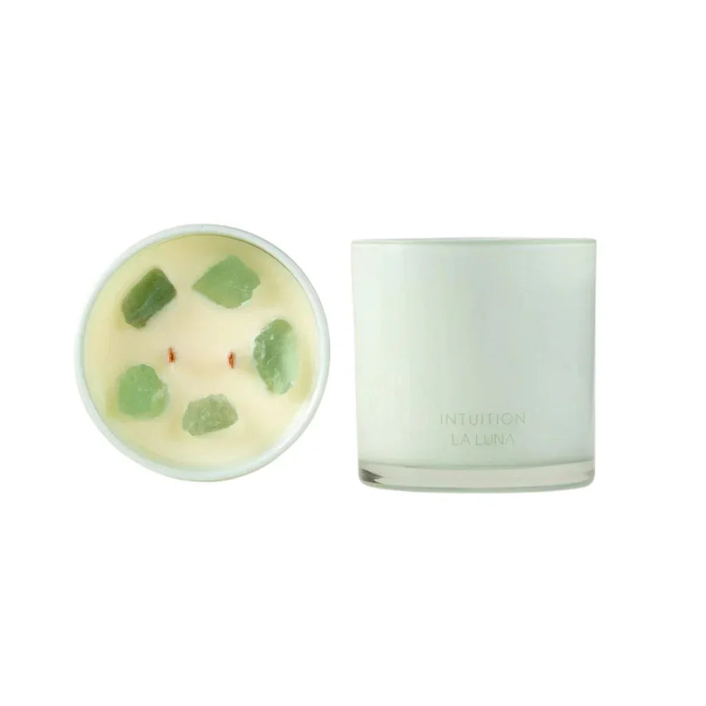 bougie parfumée infusée de cristaux Intuition fluorite - La Boite à Grains