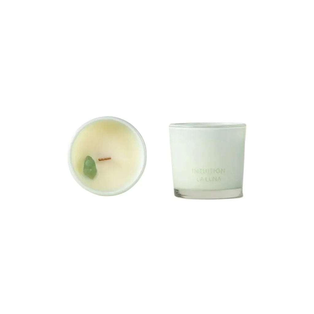 La Luna bougie parfumée infusée de cristaux Intuition Fluorite - La Boite à Grains