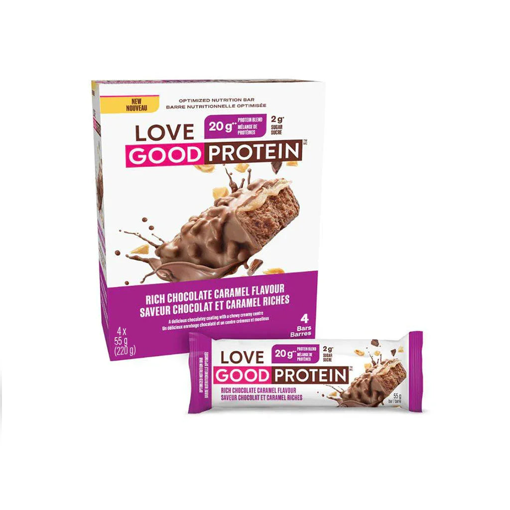 love good fats box of 4 bars love good protein rich chocolate and caramel flavor 4x55g 220g - la boite à grains