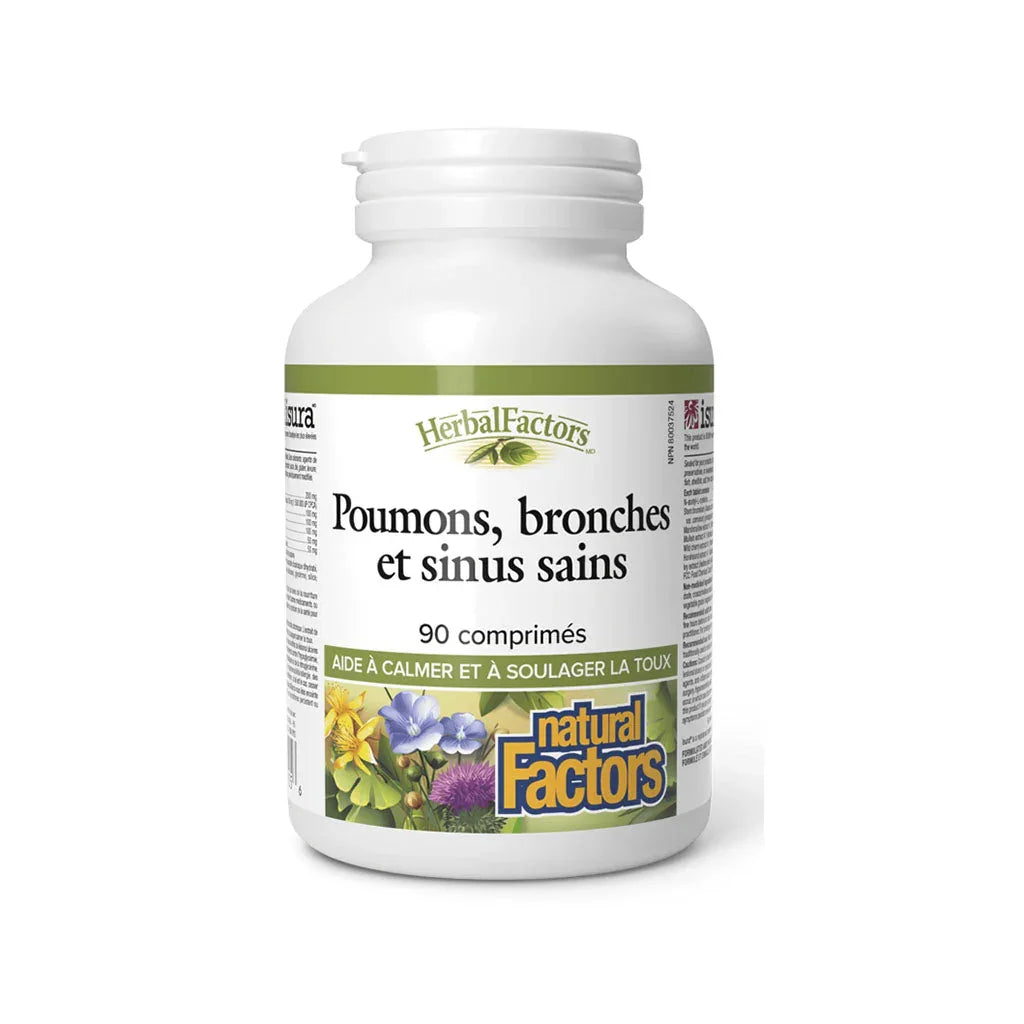 natural factors healthy lungs bronchi and sinuses 90 tablets - La Boite à Grains