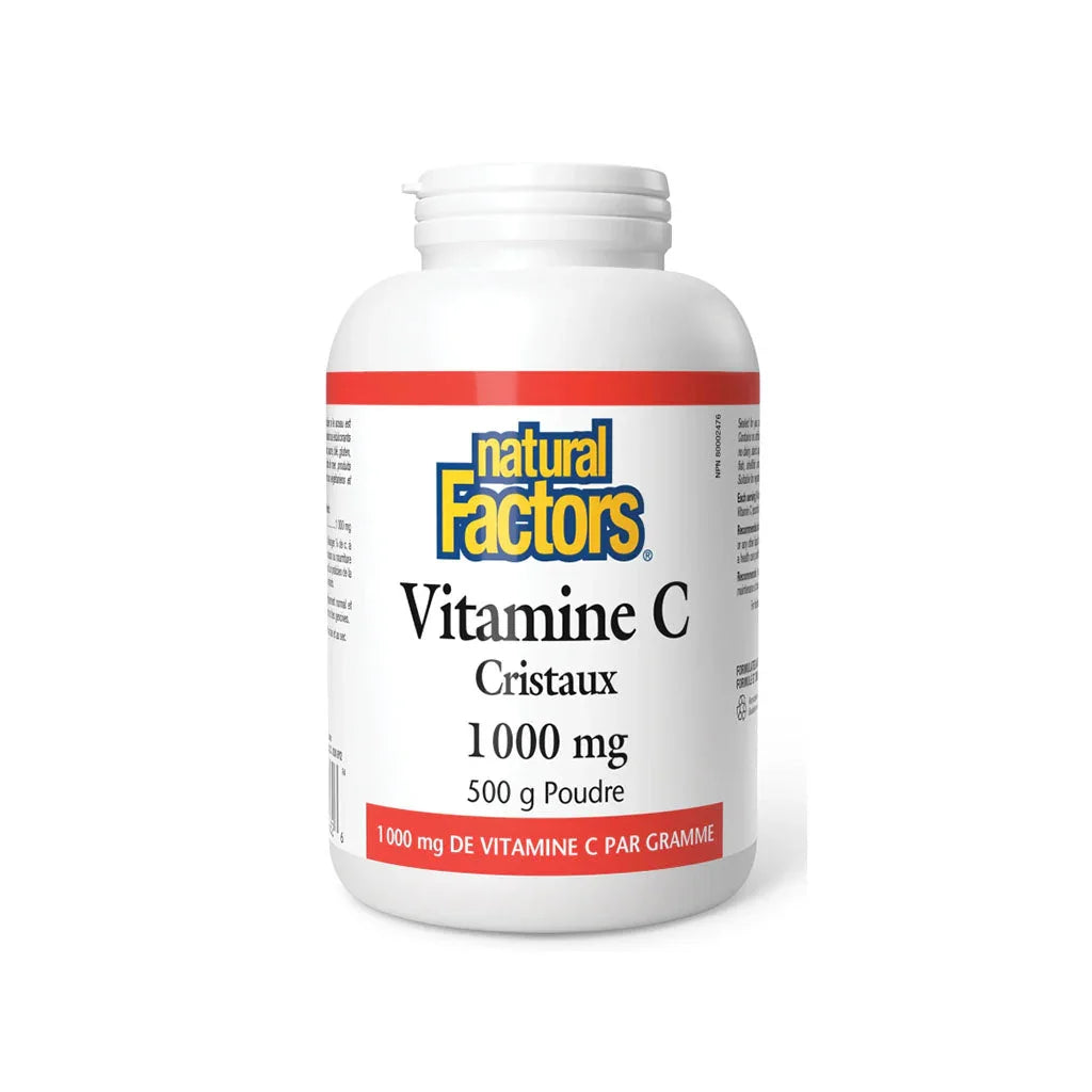 natural factors vitamin c crystals 1000 mg 500 g powder grain box