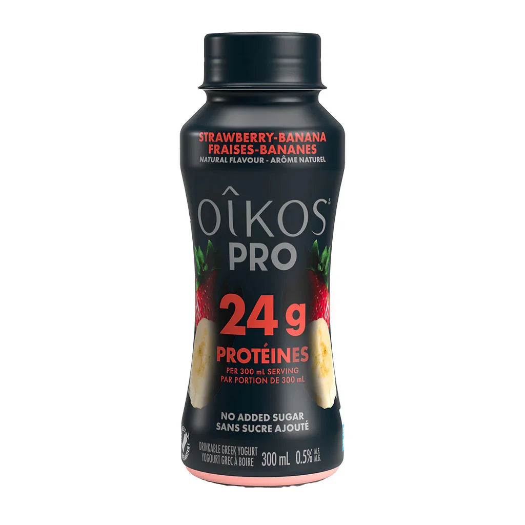 Greek yogurt drink Oikos Pro strawberries bananas - La Boite à Grains
