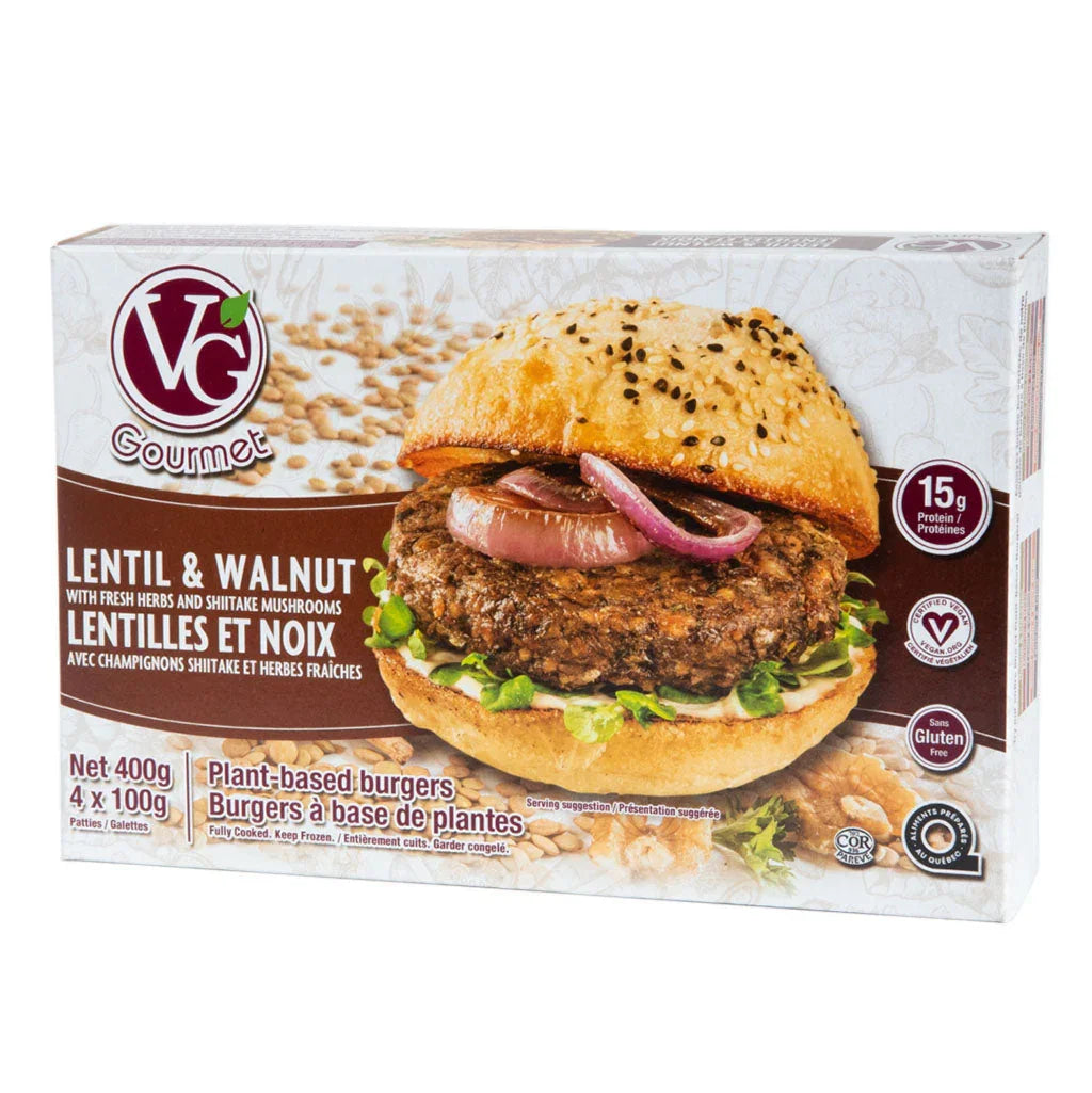 vg gourmet lentil and walnut burgers 400 g