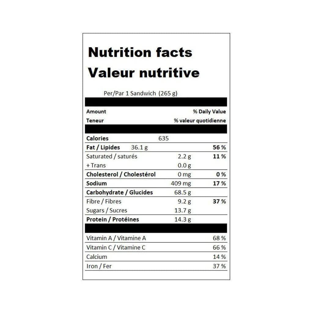 57végane sandwich végétalien falafolie 265 g valeur nutritive
