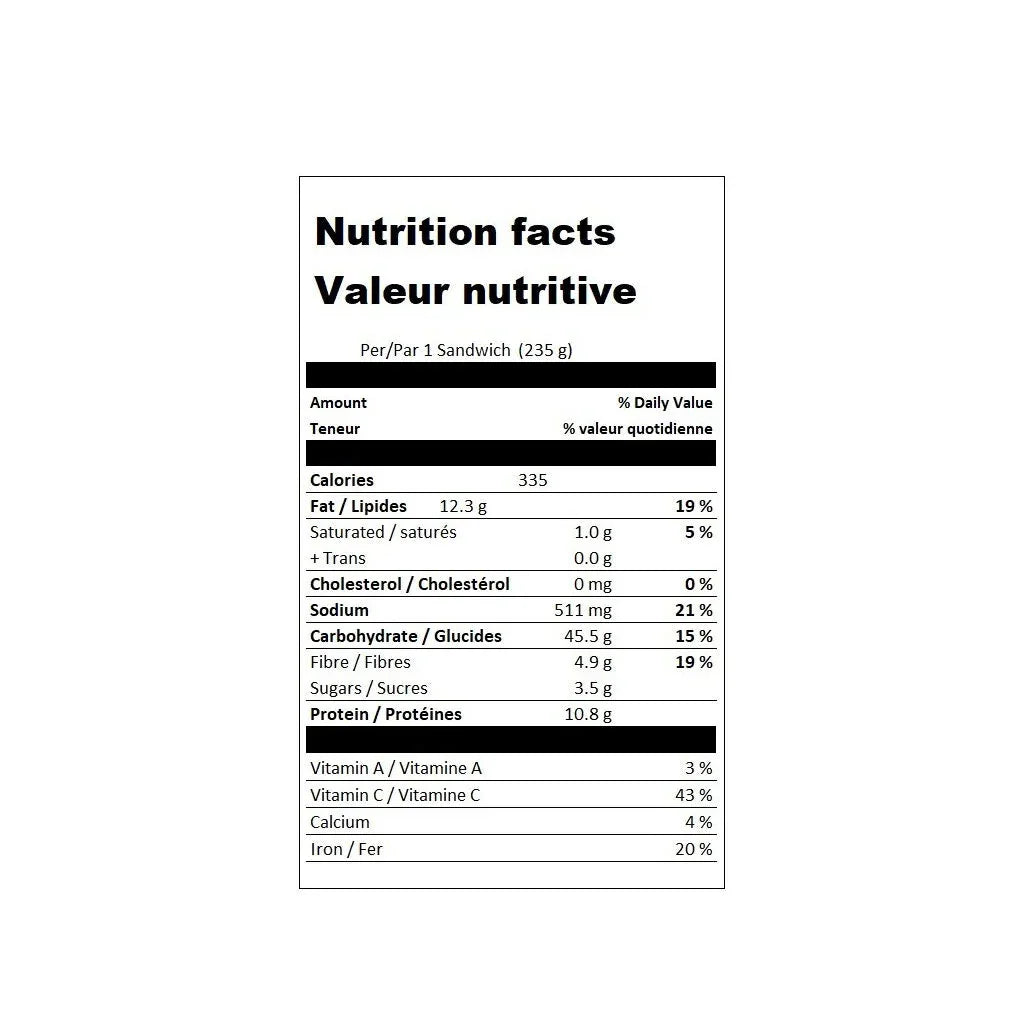 57végane sandwich végétalien philly 235 g valeur nutritive