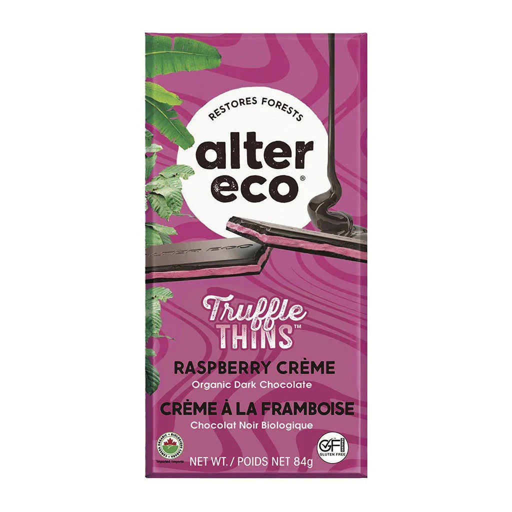 alter eco truffle thins dark chocolate raspberry cream - La Boite à Grains