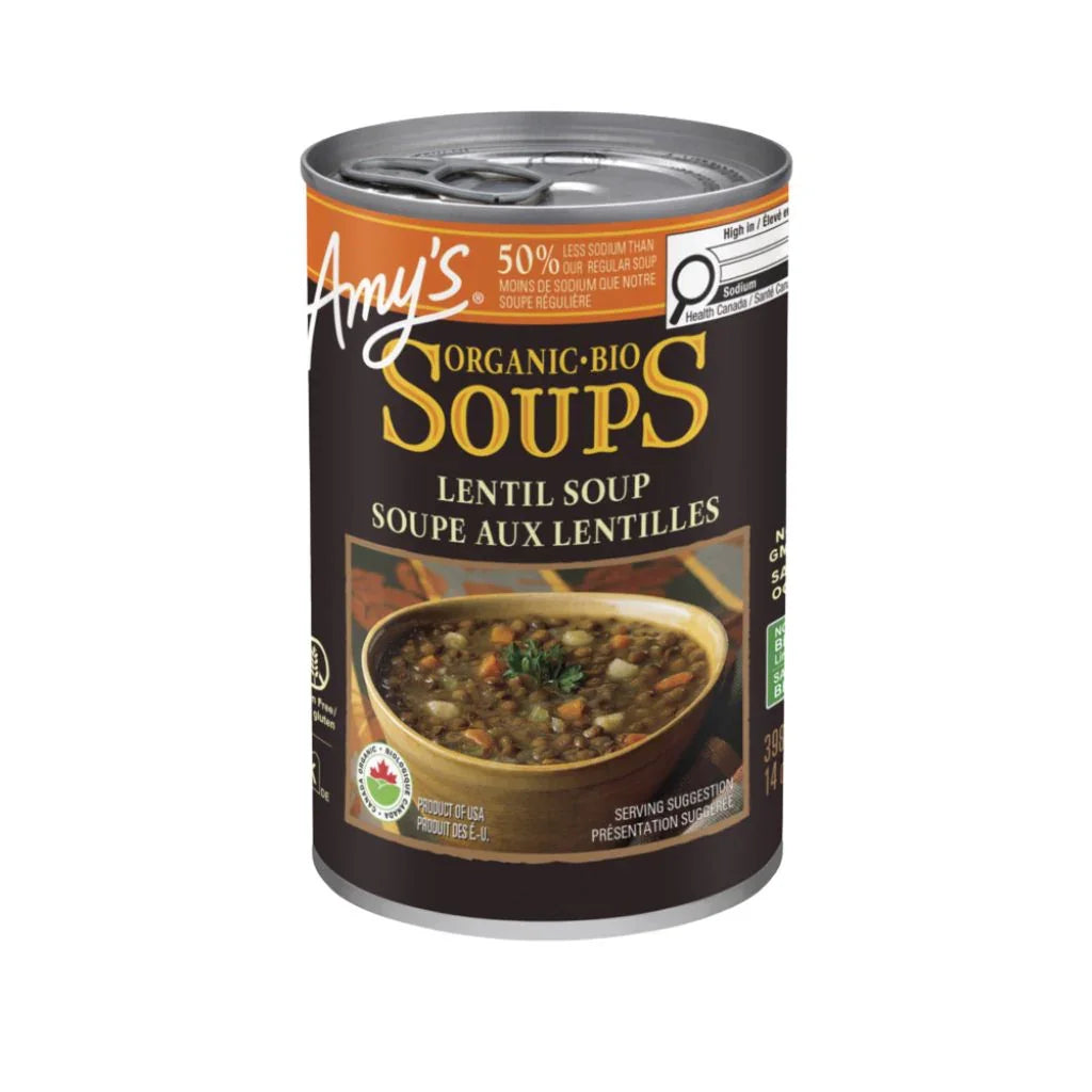 soupe aux lentilles faible en sodium Amy's - La Boite à Grains