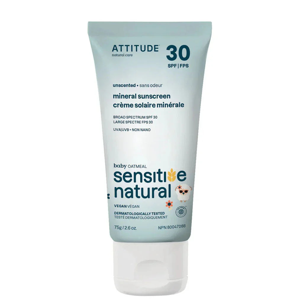 Attitude crème solaire minérale peaux sensibles FPS 30 bébés et enfants 75 g - La Boîte à Grains