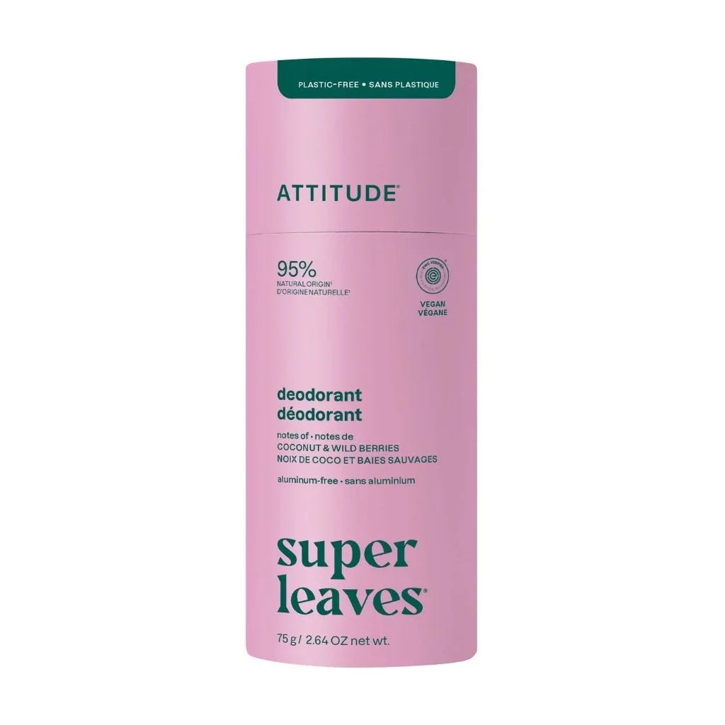 déodorant Super Leaves noix de coco et baies sauvages Attitude - La Boite à Grains
