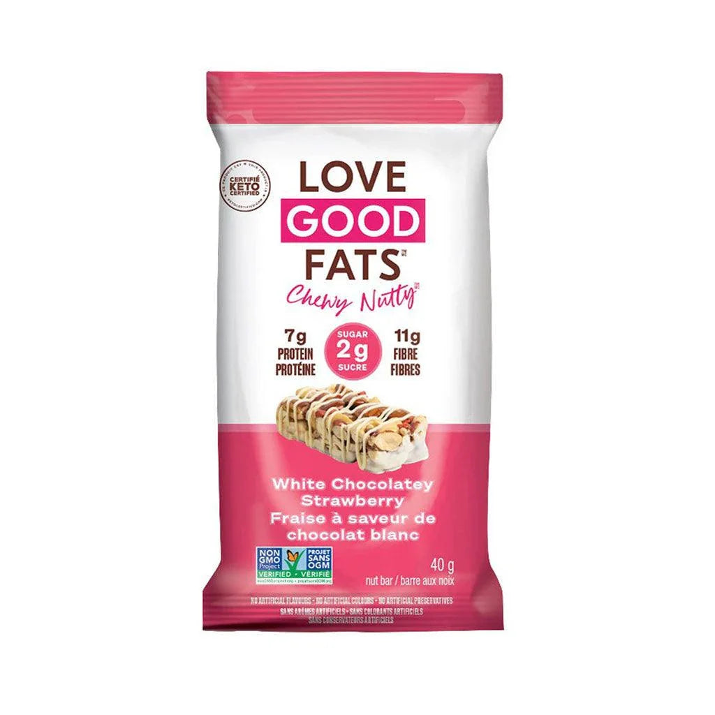 Love Good Fats White Chocolate Flavored Strawberry Chewy Nutty Bar - La Boite à Grains
