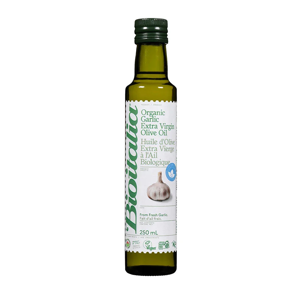 huile d'olive extra vierge à l'ail biologique Bioitalia - La Boite à Grains