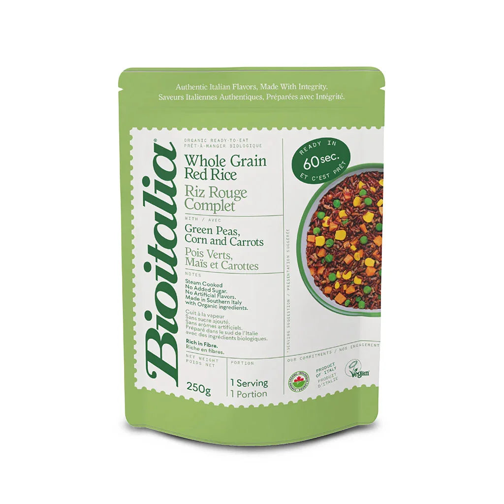 riz rouge complet pois vert maïs et carottes Bioitalia - La Boite à Grains