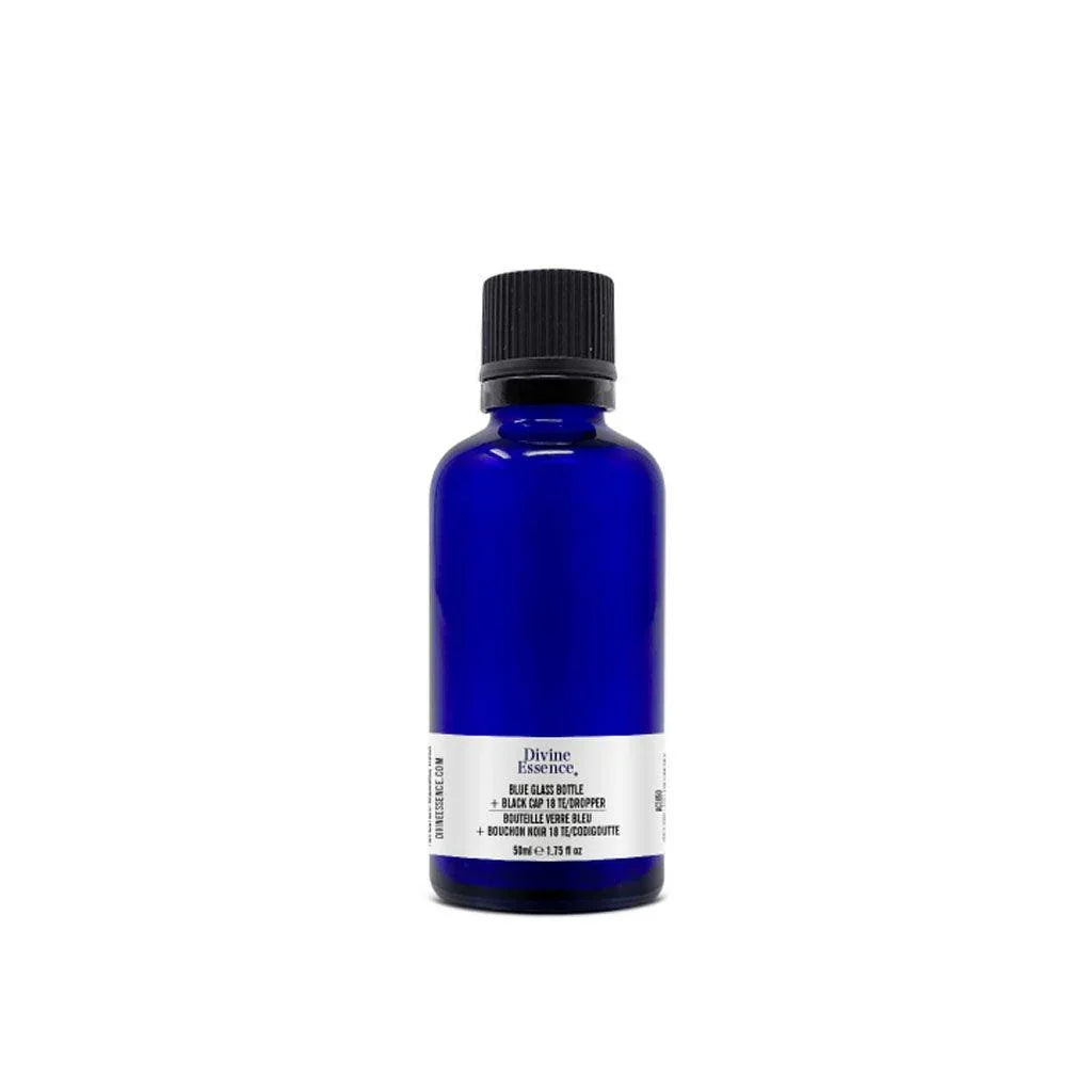 Empty Blue Glass Bottle for Divine Essence Essential Oils - La Boite à Grains