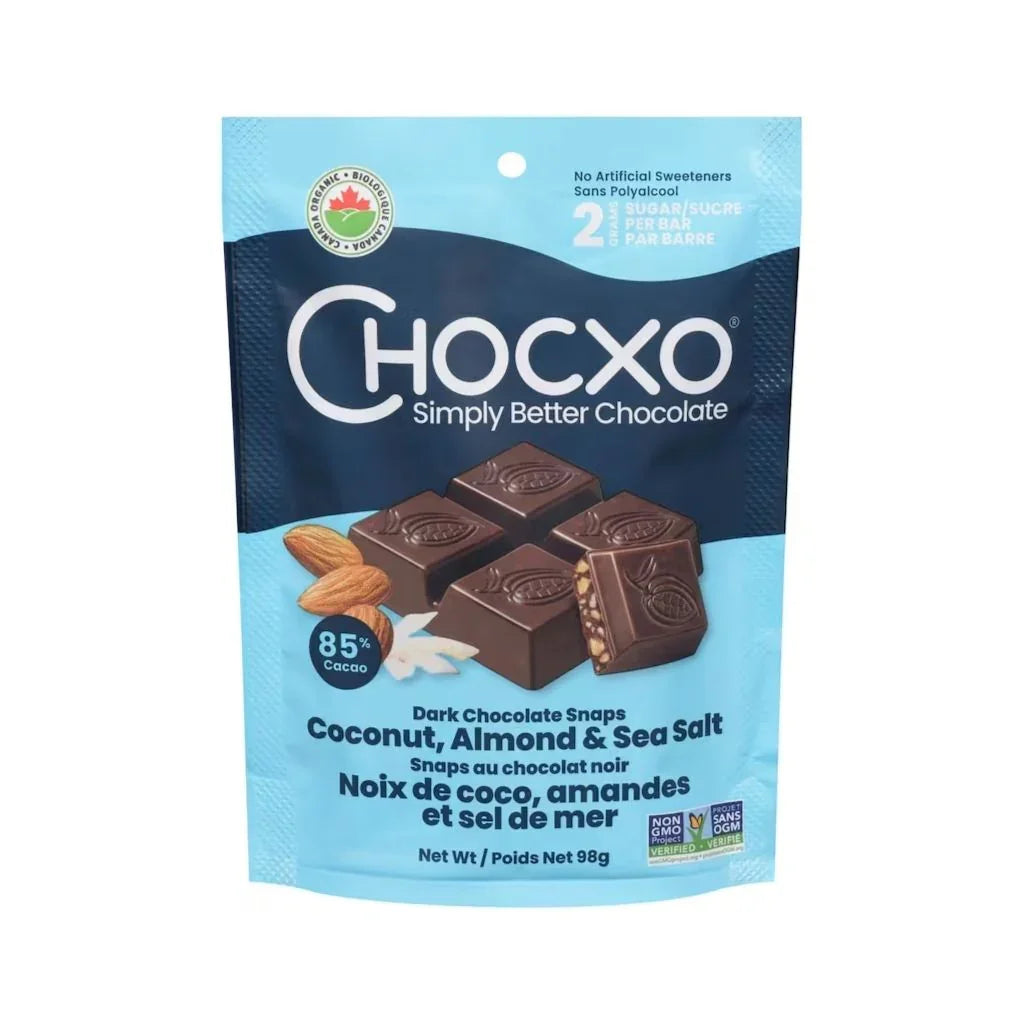 Snaps au Chocolat Noir Noix de Coco Amande et Sel de Mer Biologique ChocXO - La Boite à Grains
