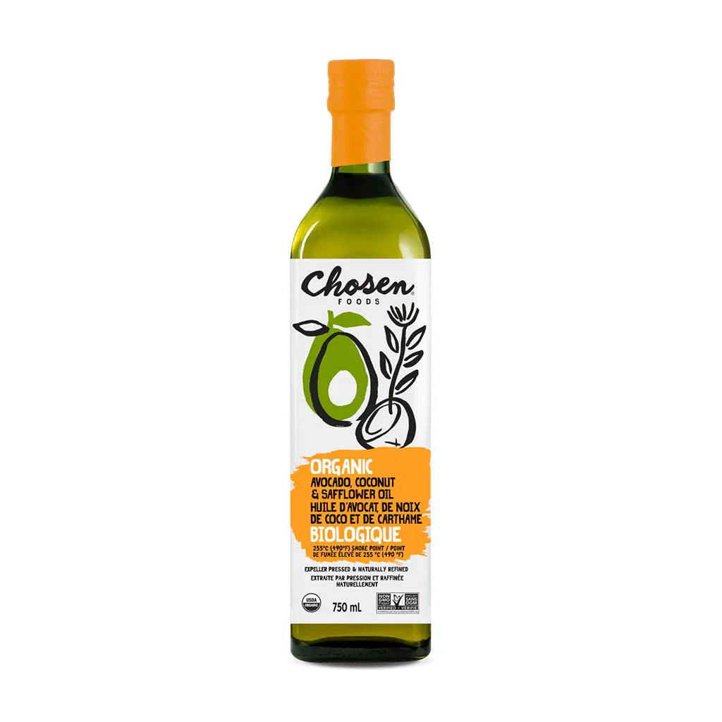 chosen foods huile d'avocat de noix de coco et de carthame biologique 750 ml
