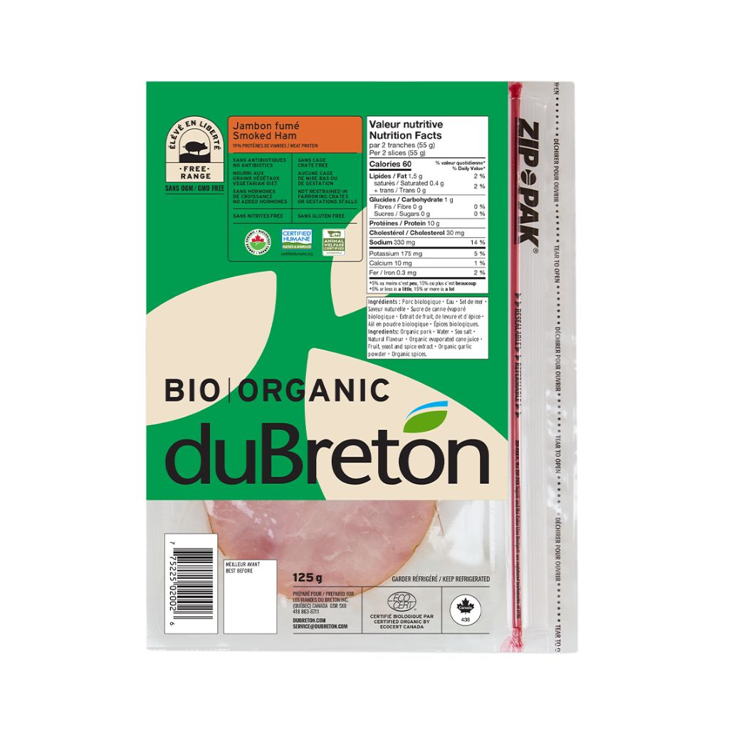 jambon fumé tranché biologique duBreton - La Boite à Grains