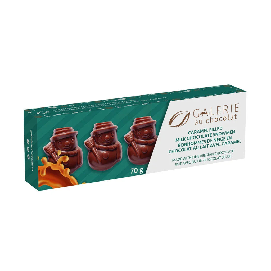 bonhommes de neige chocolat au lait remplis de caramel Galerie au Chocolat - La Boite à Grains