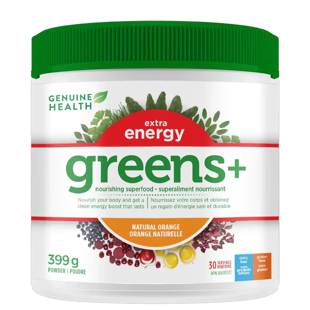 Genuine health greens+ extra energy natural orange 399 g - La Boite à Grains