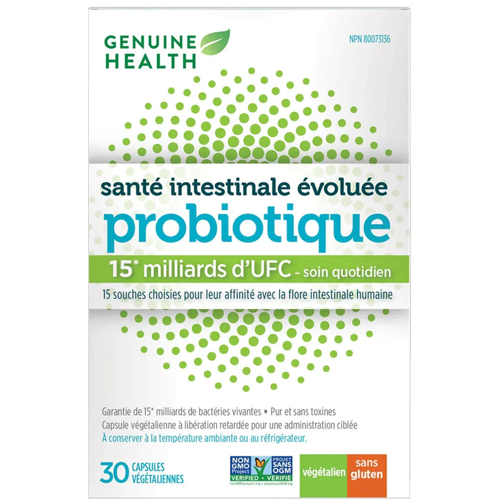 Genuine health probiotic advanced gut health 15 billion 30 vegan capsules - La Boite à Grains