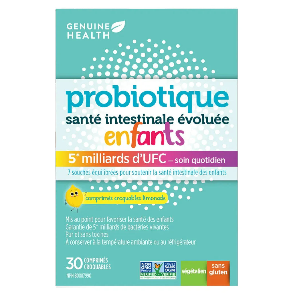 Genuine health probiotique santé intestinale évoluée enfants 30 comprimés croquables - La Boite à Grains