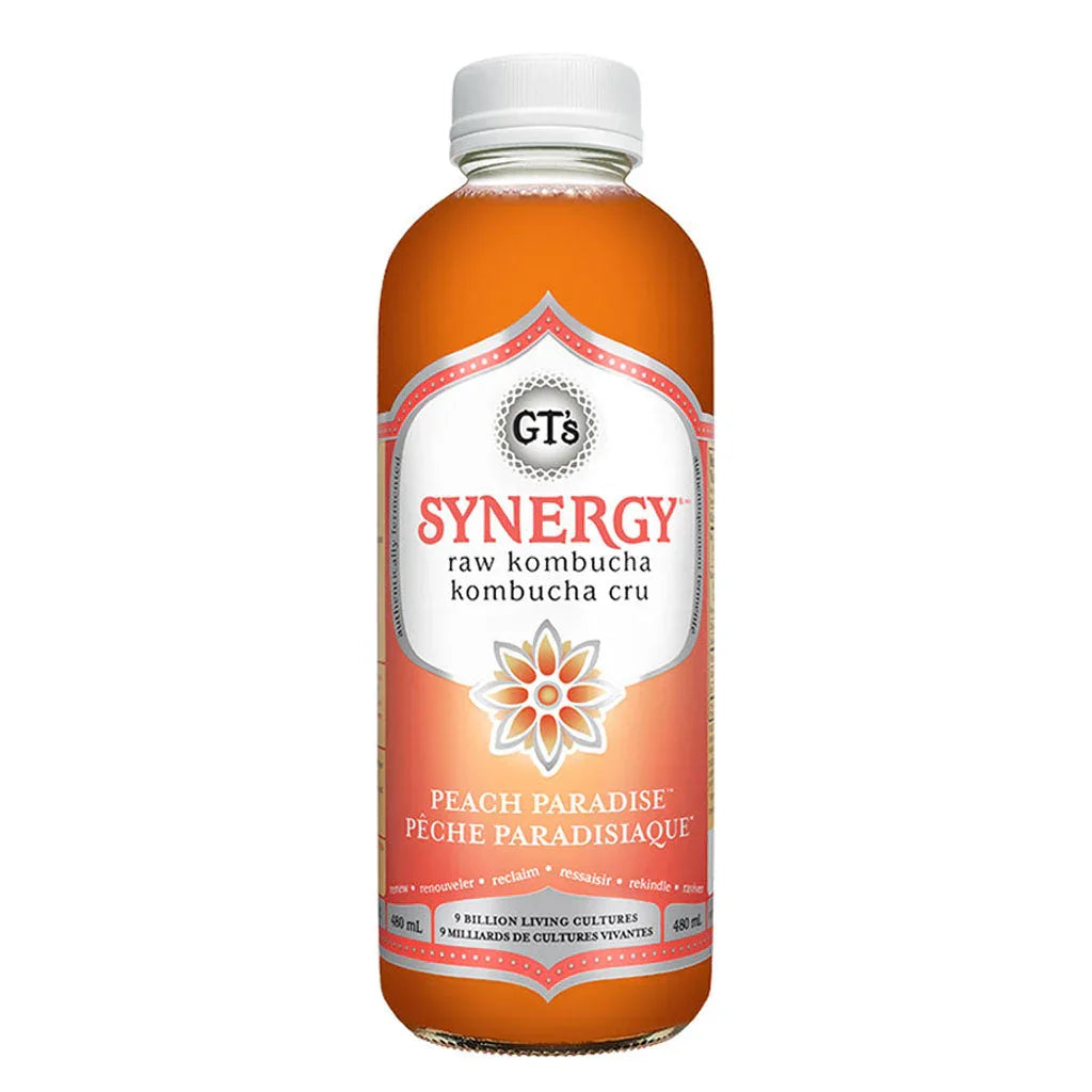 GT's kombucha synergy pêche paradisiaque 480 ml - La Boite à Grains