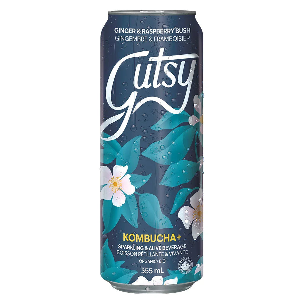 gutsy kombucha ginger raspberry organic 355 ml - La Boite à Grains