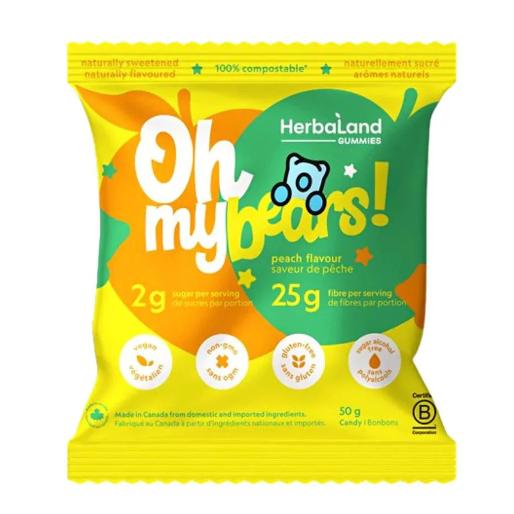 Bonbons Oh My Bears! Saveur de Pêche HerbaLand 50 g - La Boite à Grains