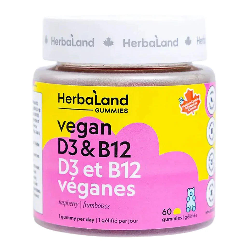 herbaland d3 & b12 véganes framboises 60 gélifiés - la boite à grains