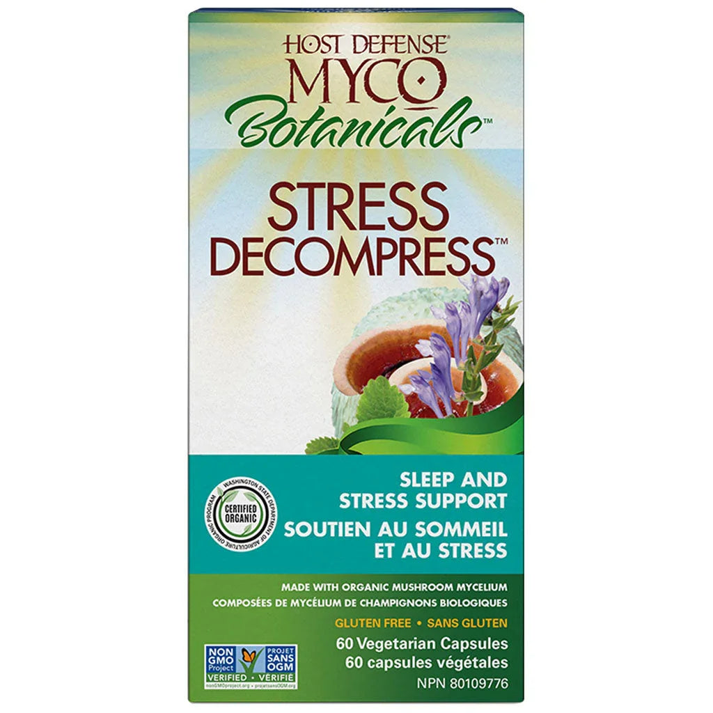 host defense mushrooms myco botanicals stress decompress support for sleep and stress 60 vegetable capsules - the grain box