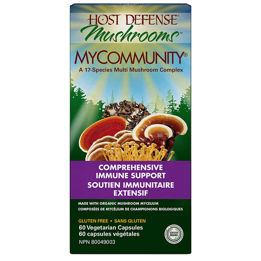 host defense mushrooms mycommunity soutien immunitaire extensif 60 capsules végétales - la boite à grains