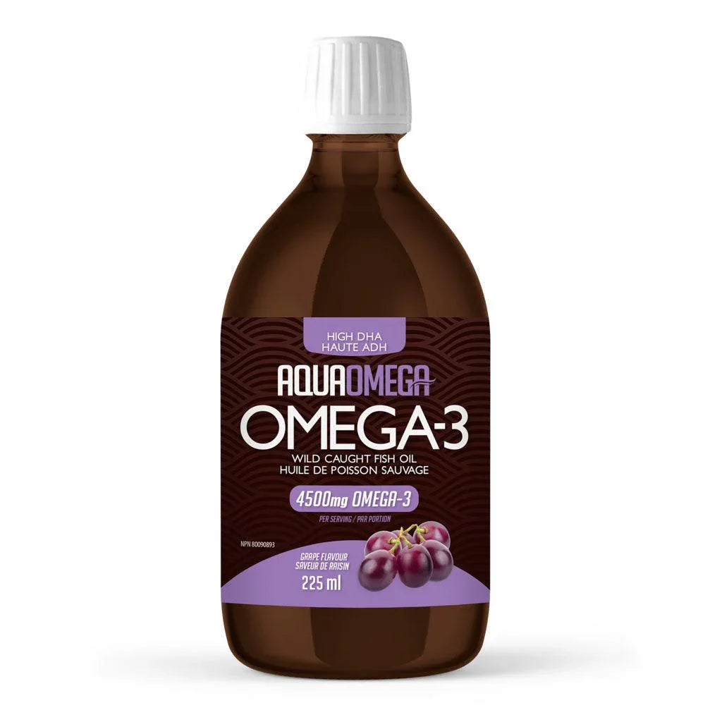 Huile de Poisson Sauvage Oméga-3 Saveur de Raisin Liquide AquaOmega - La Boite à Grains