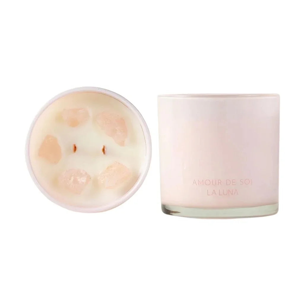 scented candle infused with Amour de Soi La Luna crystals - La Boite à Grains