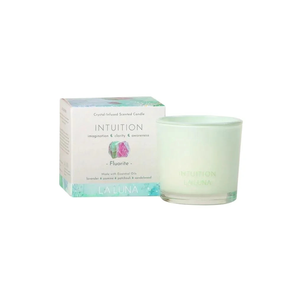 La Luna bougie parfumée infusée de cristaux Intuition Fluorite - La Boite à Grains