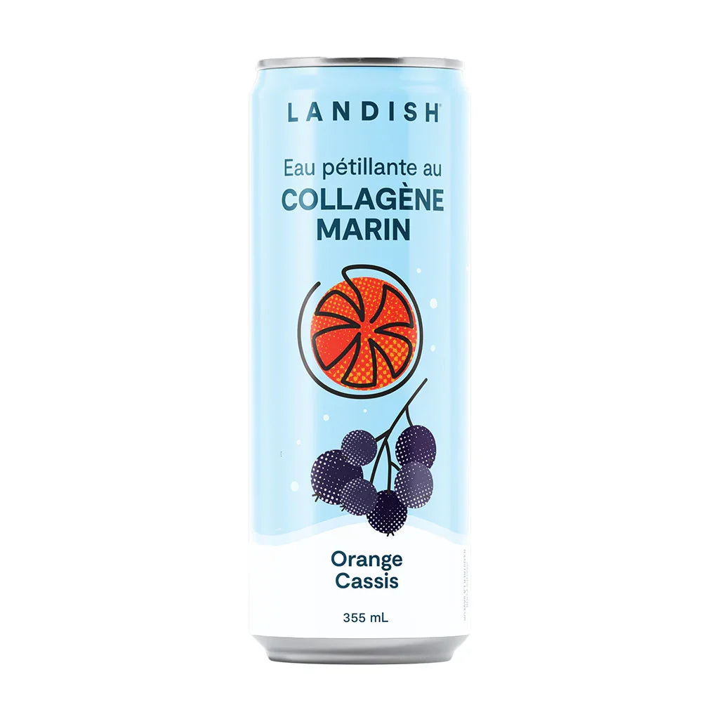 eau pétillante au collagène marin orange cassis Landish - La Boite à Grains