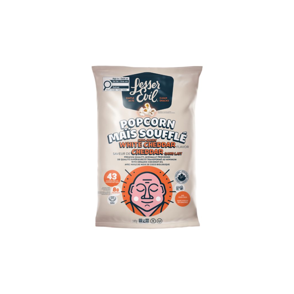 maÏs soufflé saveur de cheddar sans lait Lesser Evil - La Boite à Grains
