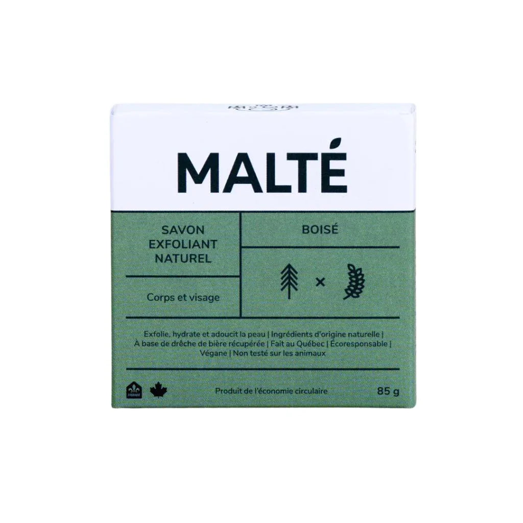 savon exfoliant naturel boisé Malté - La Boite à Grains