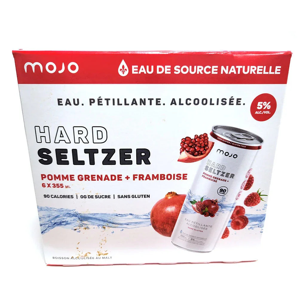 mojo hard seltzer pomme grenade framboise eau pétillante alcoolisée 6 x 355 ml