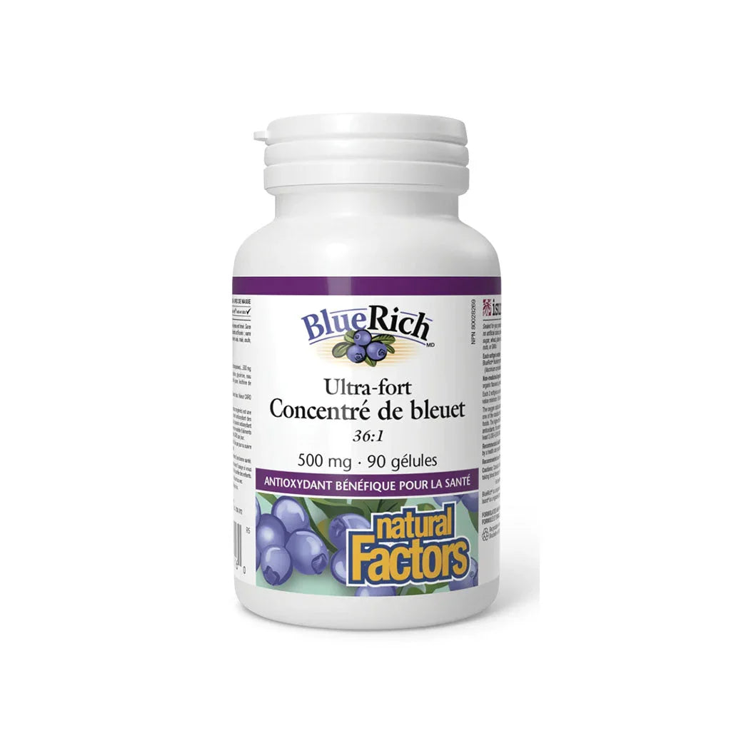 natural factors bluerich ultra fort concentré de bleuet 90 gélules - La Boite à Grains