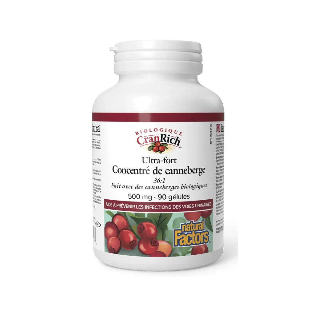 natural factors cranrich ultra strong organic cranberry concentrate 90 capsules per grain box