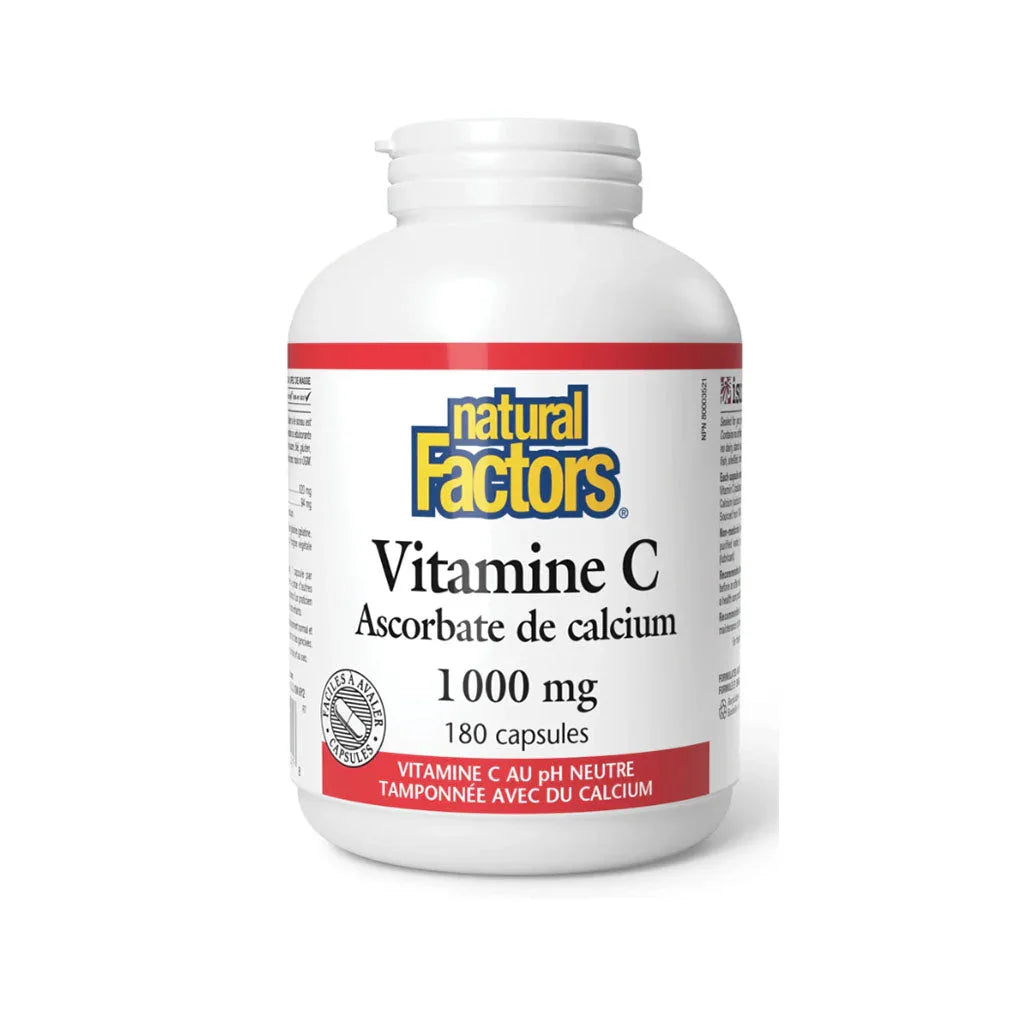 natural factors vitamin c calcium ascorbate 1000 mg 180 capsules per grain box