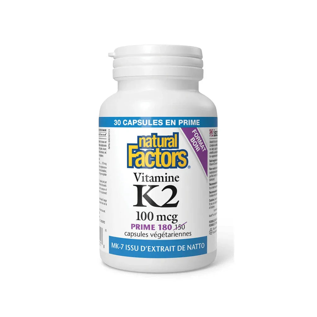 natural factors vitamin k2 100 mcg 180 vegetarian capsules - La Boite à Grains