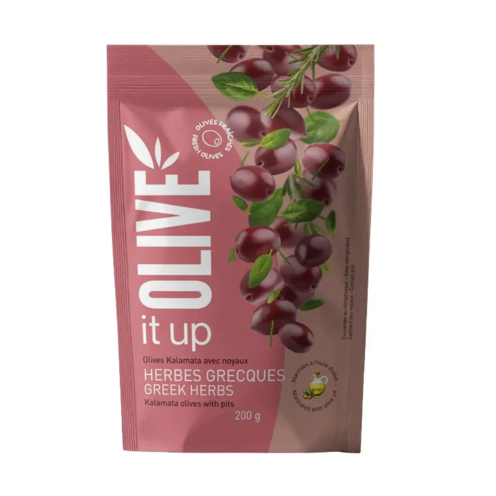 olives Kalamata avec noyaux Herbes grecques Olive It Up - La Boite à Grains