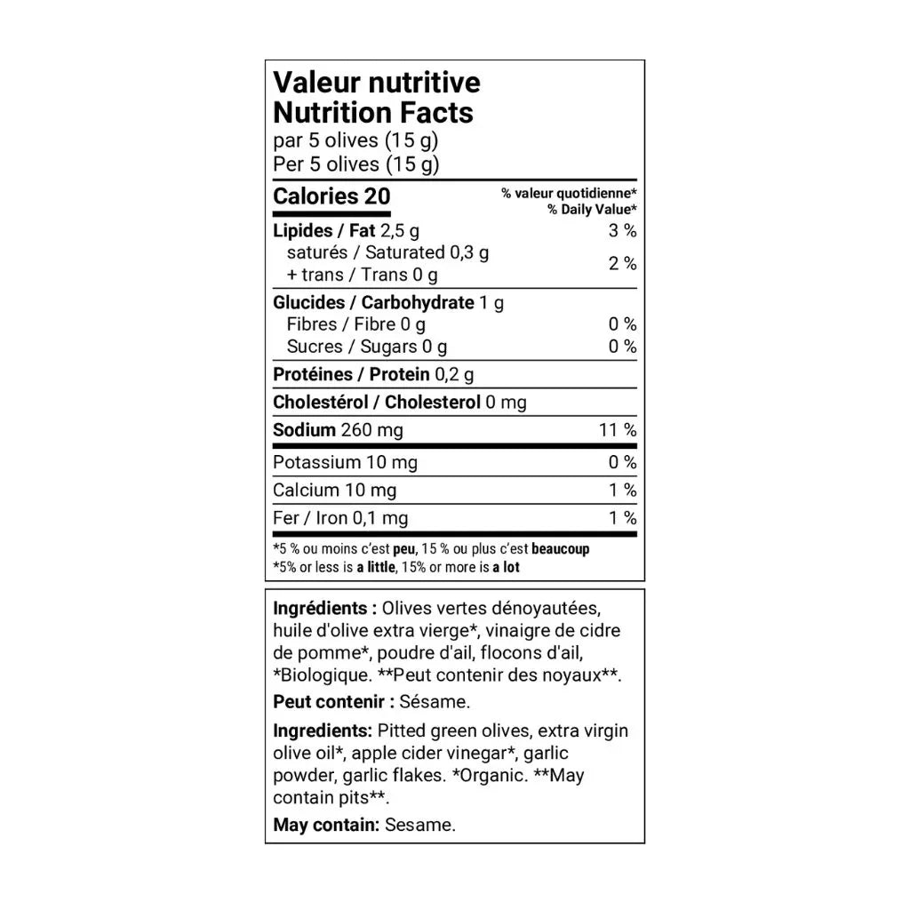 olives vertes dénoyautées Ail Olive It Up - La Boite à Grains