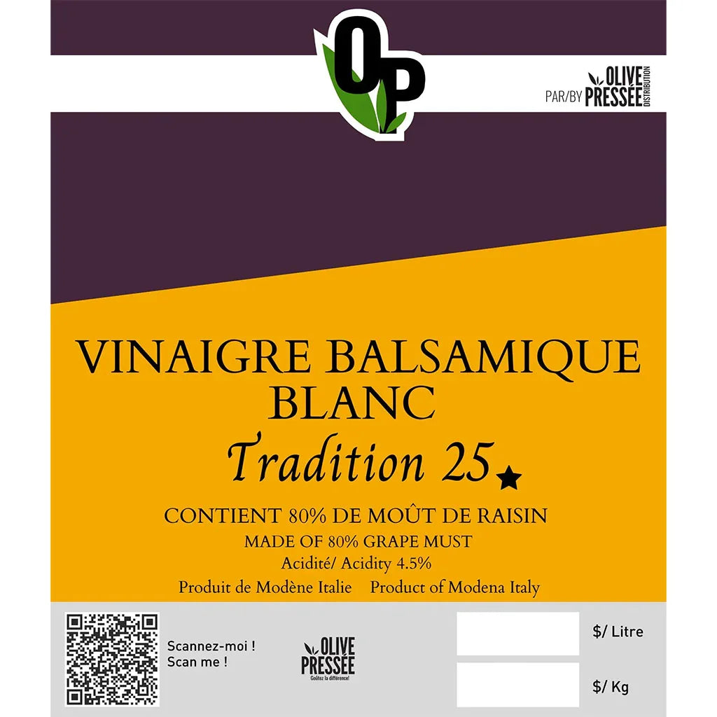 Vinaigre Balsamique Blanc Traditionnel (Vrac) Olive Pressée - La Boite à Grains