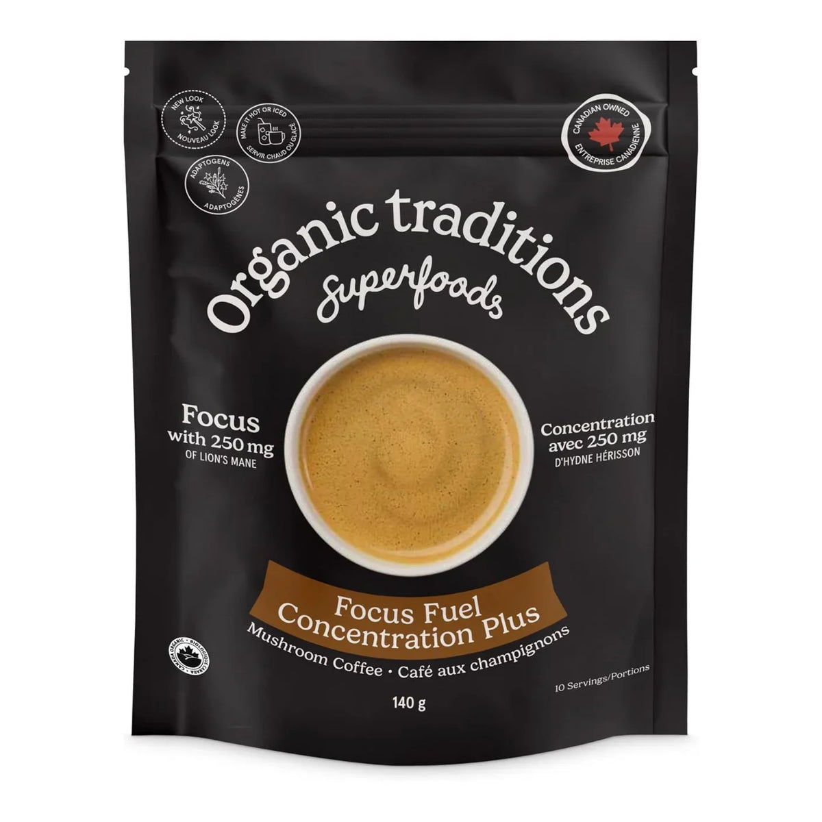 Focus Fuel café aux champignons Organic Traditions - La Boite à Grains