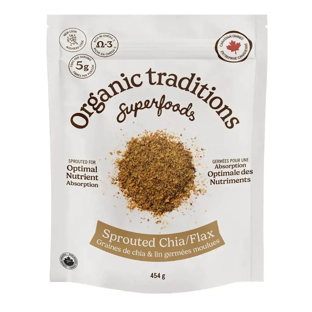 graines de chia et lin germées moulues Organic Traditions - La Boite à Grains